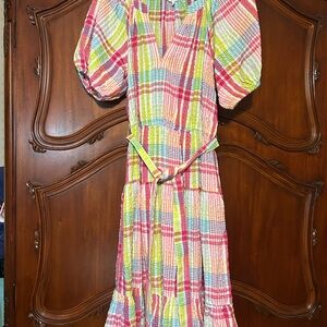Colorful Plaid Puff Sleeve Dress
